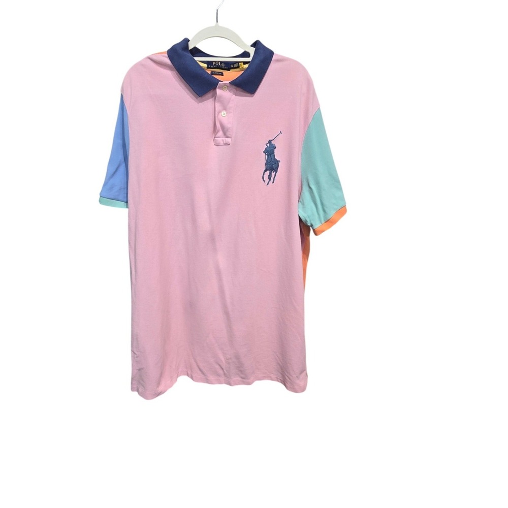 Polo Ralph Lauren Shirt Mens XL Pink Orange Colorblock Big Pony Polo Classic Fit